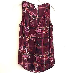 Candie's Maroon Floral Plaid Sleeveless Blouse